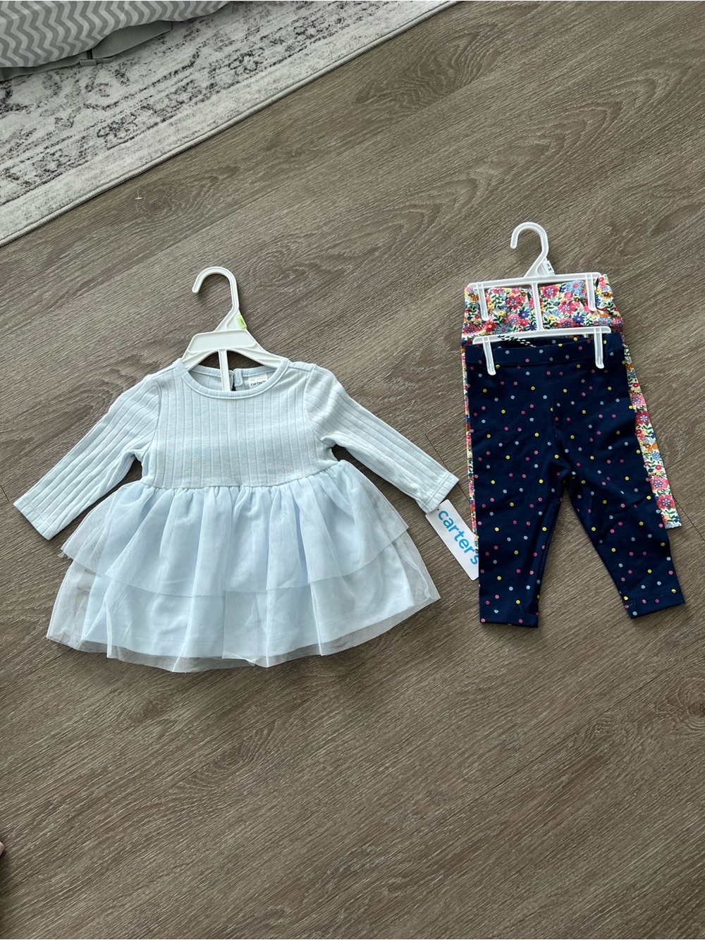 Carter's Light Blue Dress with 2 Leggings- 3 Month Baby Girl Bundle